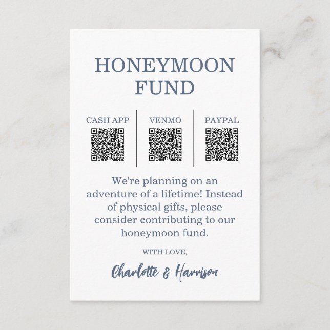 Tarjeta De Recepción Modern Blue Wedding Honeymoon Fund (Anverso)
