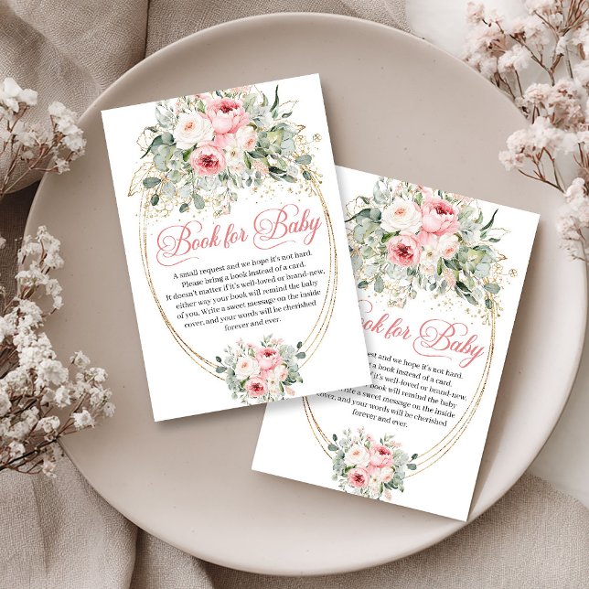Tarjeta De Recepción Modern Blush Floral Greenery Book Request Card (Modern Blush Floral Greenery Book Request Card)