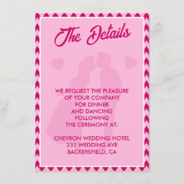 Tarjeta De Recepción Modern Blush Pink Chevron QR Code Wedding Details