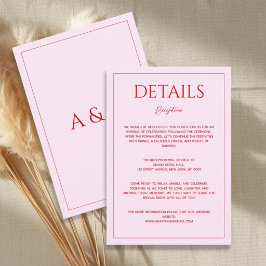 Tarjeta De Recepción Modern blush pink red minimalist wedding details