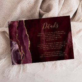 Tarjeta De Recepción Modern Burgundy Gold Agate Wedding Details