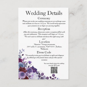 Tarjeta De Recepción Modern Burgundy Lavender Dusty Blue Minimalist QR