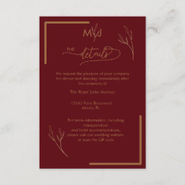 Tarjeta De Recepción Modern Burgundy  Monogram Wedding Details