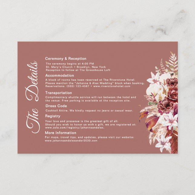 Tarjeta De Recepción Modern Burgundy QR Code Wedding Details  (Anverso)