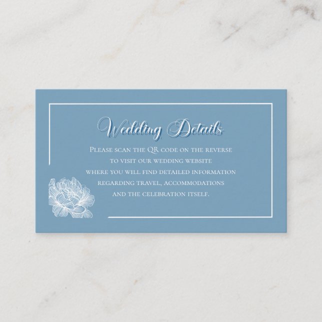 Tarjeta De Recepción Modern Calligraphy Dusty Blue QR Info Wedding (Anverso)