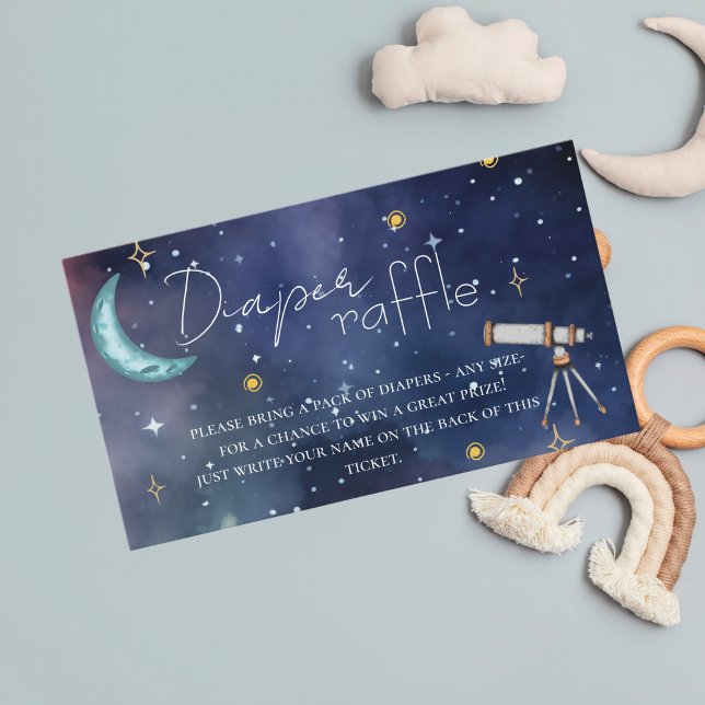 Tarjeta De Recepción Modern Celestial Moon & Stars Diaper Raffle (Subido por el creador)