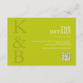 Tarjeta De Recepción Modern Chartreuse Minimalist Wedding