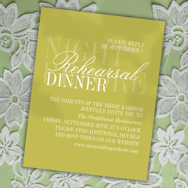 Tarjeta De Recepción Modern Chartreuse Script Wedding Rehearsal (Invite guests to join your rehearsal dinner with this Modern Script Citrus Green Card!)