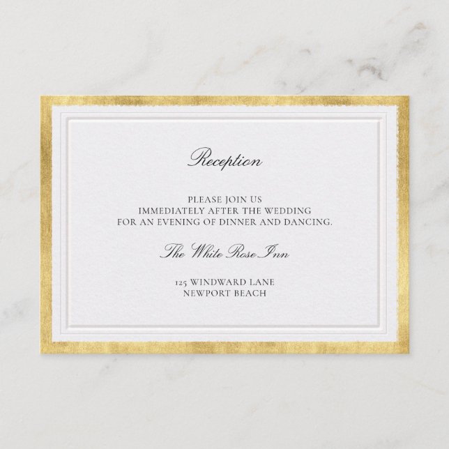 Tarjeta De Recepción Modern Classic Elevated Pearl Gold Wedding Details (Anverso)