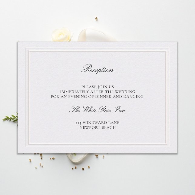 Tarjeta De Recepción Modern Classic Elevated Pearl Wedding Reception (modern classic wedding reception details double frame elevated pearl formal traditional calligraphy )
