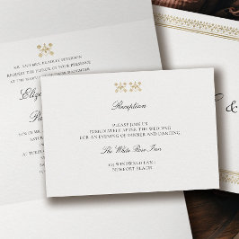 Tarjeta De Recepción Modern Classic Formal Golden Lys Ivory Wedding