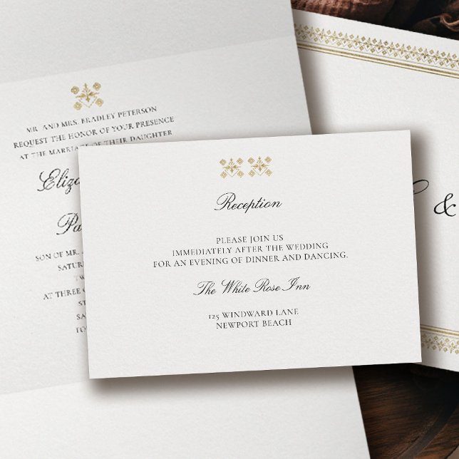 Tarjeta De Recepción Modern Classic Formal Golden Lys Ivory Wedding (formal traditional wedding details enclosure card modern classic gold ivory deco ballroom)