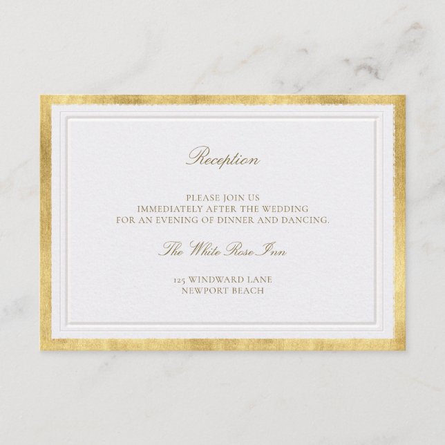 Tarjeta De Recepción Modern Classic Pearl Gold Elevated Wedding Details (Anverso)