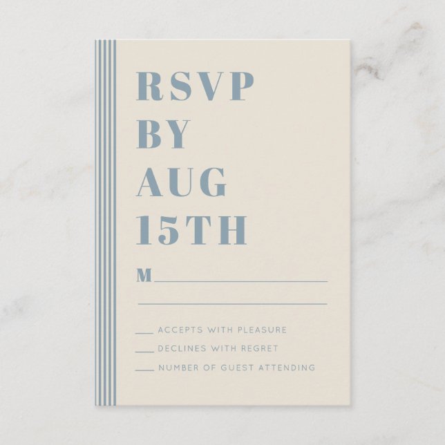Tarjeta De Recepción Modern Classic RSVP Blue Striped Wedding  (Anverso)