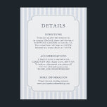 Tarjeta De Recepción Modern Classic Stripes Dusty Blue Wedding Details<br><div class="desc">This dusty blue striped wedding details card features soft slate vertical stripes and a clean minimalist layout framed with a timeless vintage-style border. The elegant and formal design complements classic wedding invitations and works beautifully for traditional church ceremonies, outdoor garden weddings, or refined destination celebrations. This insert card provides space...</div>