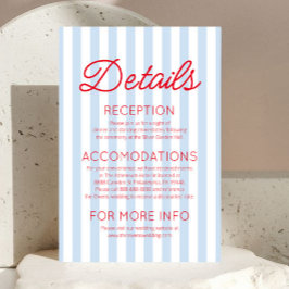 Tarjeta De Recepción Modern Coastal Red Blue Stripes Wedding Details