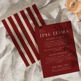 Tarjeta De Recepción Modern Deep Red Cream Classy Fancy Wedding Details
