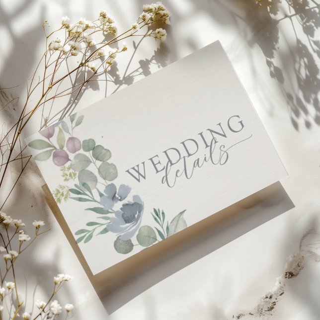 Tarjeta De Recepción Modern Dusty Blue Floral Details Wedding  (Subido por el creador)