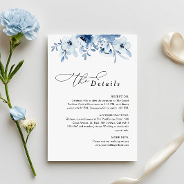 Tarjeta De Recepción Modern Dusty Blue Floral Wedding Details