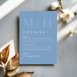 Tarjeta De Recepción Modern Dusty Blue Monogram Wedding Details