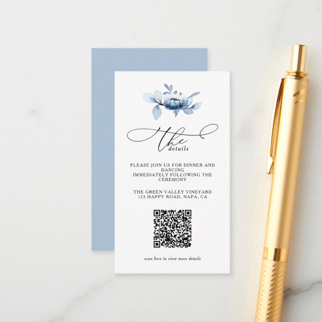 Tarjeta De Recepción Modern Dusty Floral QR Code Wedding Details (Anverso/Reverso In Situ)