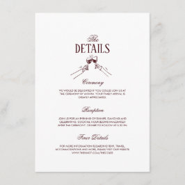 Tarjeta De Recepción Modern Elegant Burgundy Wedding Details 
