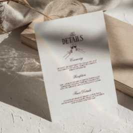 Tarjeta De Recepción Modern Elegant Burgundy Wedding Details 