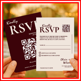 Tarjeta De Recepción Modern Elegant Burgundy Wedding QR CODE RSVP