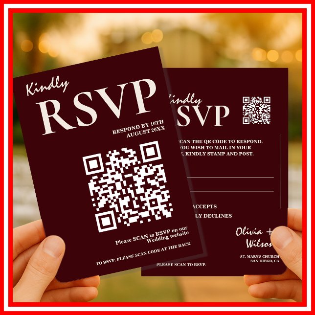 Tarjeta De Recepción Modern Elegant Burgundy Wedding QR CODE RSVP (Subido por el creador)