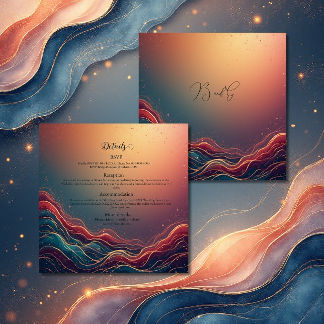 Tarjeta De Recepción Modern Elegant Gold Marble Navy Terracotta Wedding (Subido por el creador)