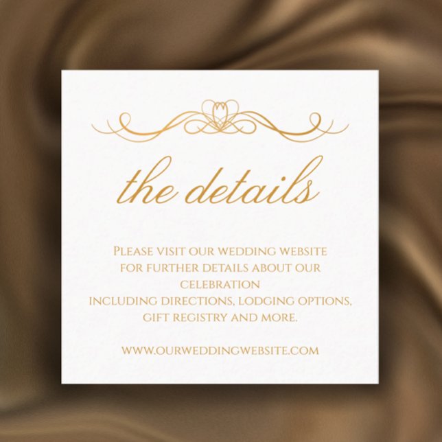Tarjeta De Recepción Modern Elegant Gold & White Wedding Details (Add your own words for a custom elegant gold and white details enclosure card with wedding QR code)
