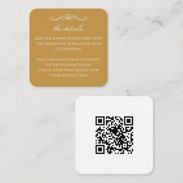 Tarjeta De Recepción Modern Elegant Gold & White Wedding QR Details (Anverso / Reverso)