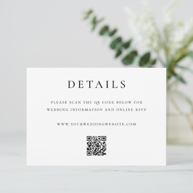 Tarjeta De Recepción Modern Elegant QR Code Wedding Details (Anverso de pie)