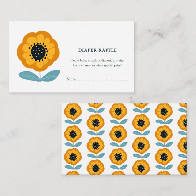 Tarjeta De Recepción Modern Floral Baby Shower Diaper Raffle (Anverso / Reverso)