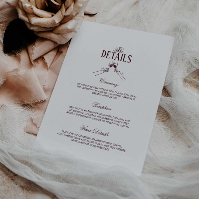 Tarjeta De Recepción Modern Formal Burgundy Wedding Details  (burgundy formal wedding details enclosure card, deep maroon wedding classic, modern retro wedding)