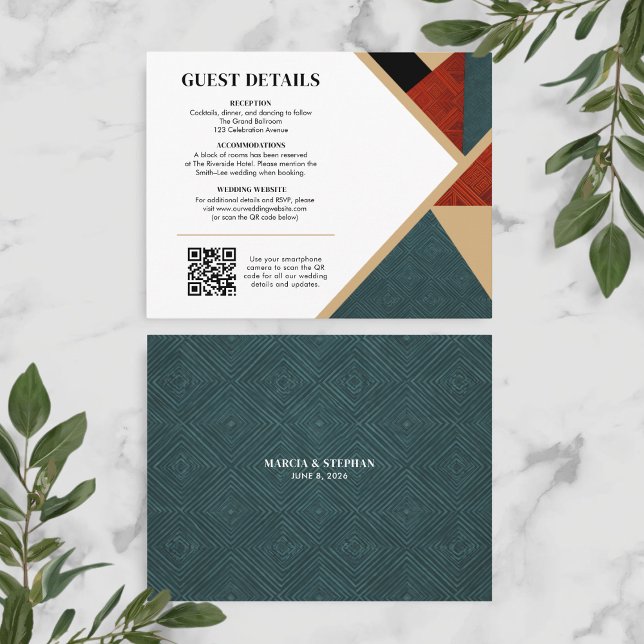 Tarjeta De Recepción Modern Geometric Wedding Details Card (Geometric Style Guest Detail Wedding Card)