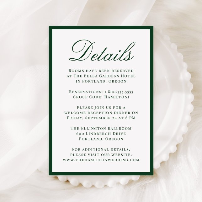 Tarjeta De Recepción Modern Green Border Wedding Details (Subido por el creador)