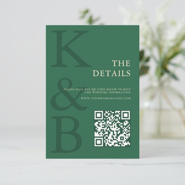 Tarjeta De Recepción Modern Green Monogram Minimalist Wedding (Anverso de pie)