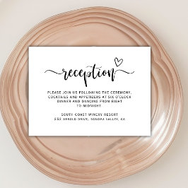 Tarjeta De Recepción Modern Heart Script Calligraphy Wedding Reception