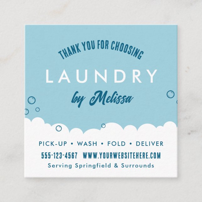 Tarjeta De Recepción Modern Laundry Service Blue & White Thank You Card (Anverso)