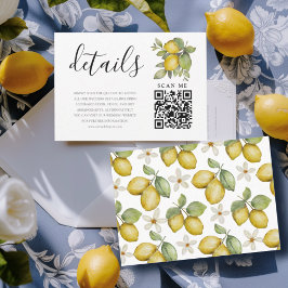 Tarjeta De Recepción Modern Lemons Yellow & Blue Wedding Details Enclos