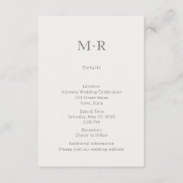 Tarjeta De Recepción Modern Minimal Intimate Wedding Details Card
