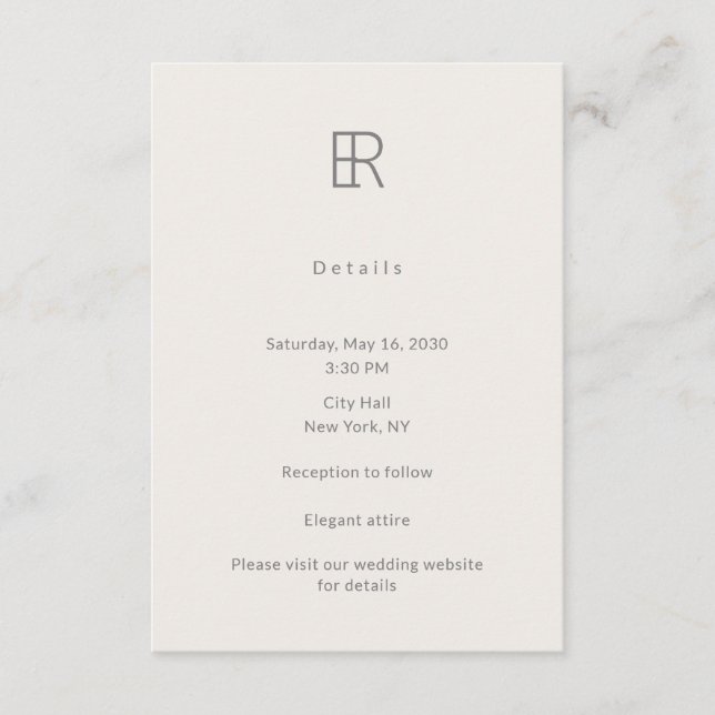 Tarjeta De Recepción Modern Minimal Monogram Wedding Details Card (Anverso)