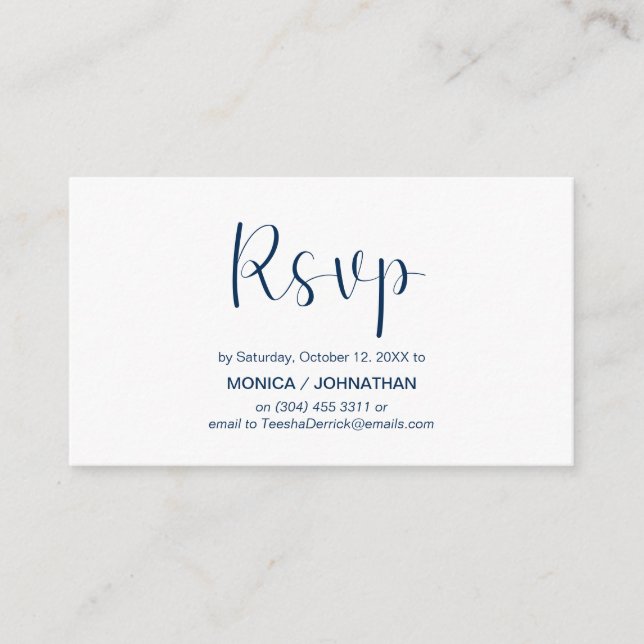 Tarjeta De Recepción Modern Minimal, Navy Blue, RSVP responde (Anverso)