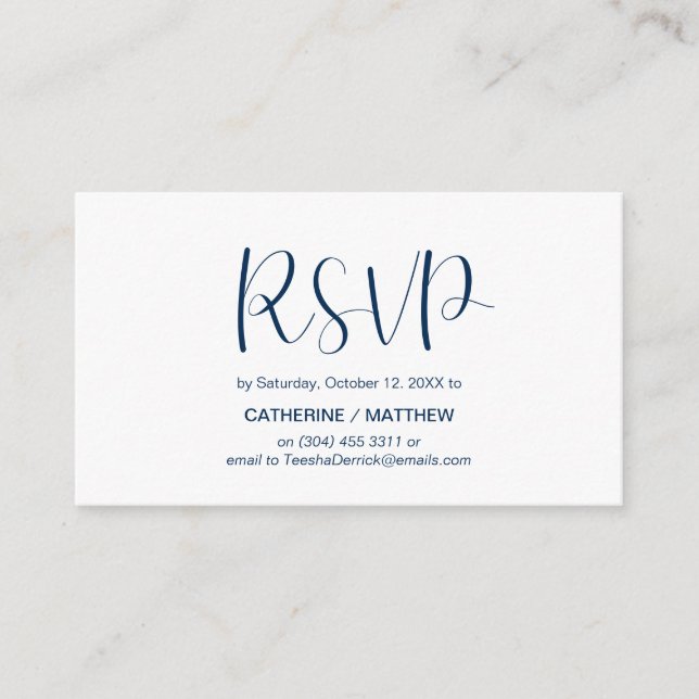 Tarjeta De Recepción Modern Minimal, Navy Blue, RSVP responde (Anverso)