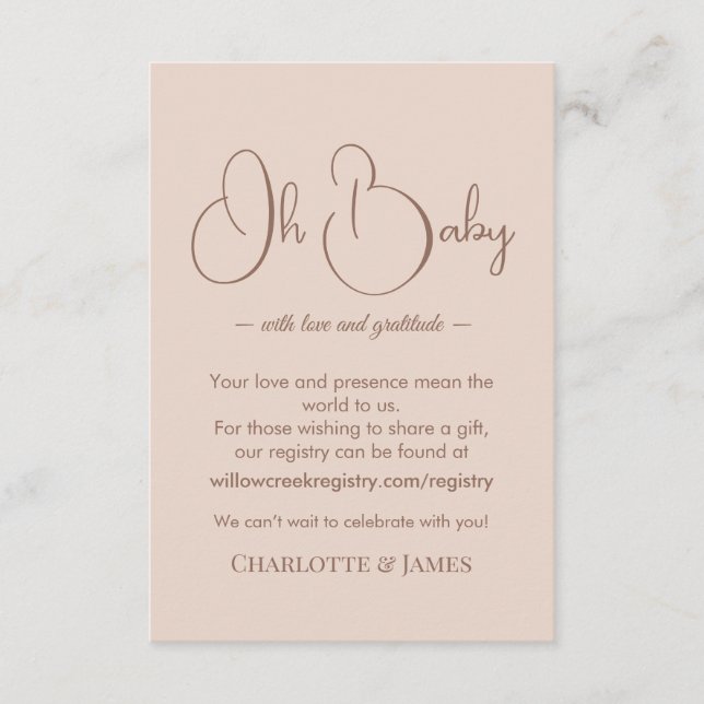 Tarjeta De Recepción Modern Minimalist Baby Shower | Powder Blush (Anverso)