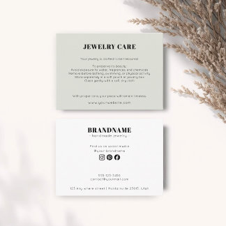 Tarjeta De Recepción Modern Minimalist Green Jewelry Care Insert Card