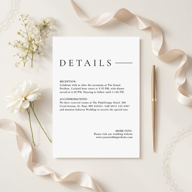 Tarjeta De Recepción Modern Minimalist Simple Wedding Details (Subido por el creador)