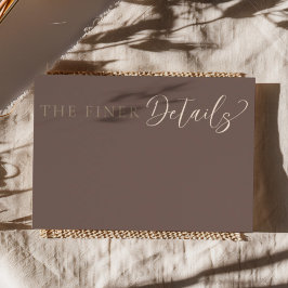 Tarjeta De Recepción Modern Mocha Brown Wedding Details