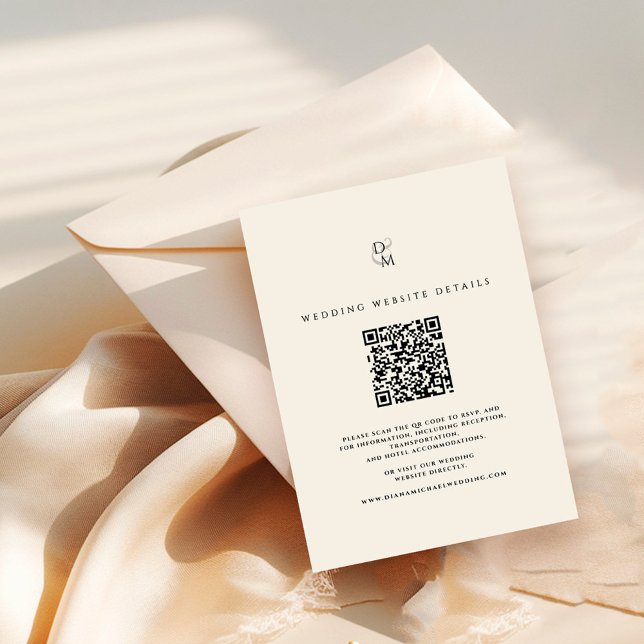 Tarjeta De Recepción Modern Monogram Wedding Website Details QR Code (Subido por el creador)